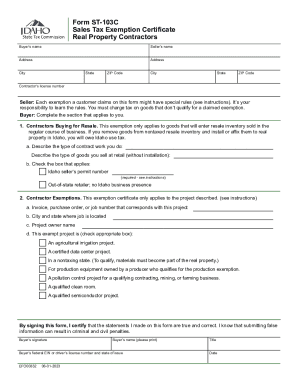 Fillable Online tax idaho Form ST-103C, Sales Tax Exemption Certificate ...