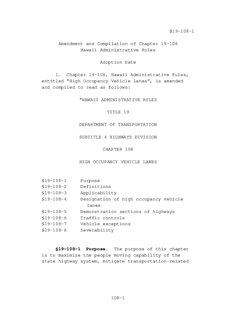 Fillable Online Chapter 108 HIGH OCCUPANCY VEHICLE LANES Fax Email