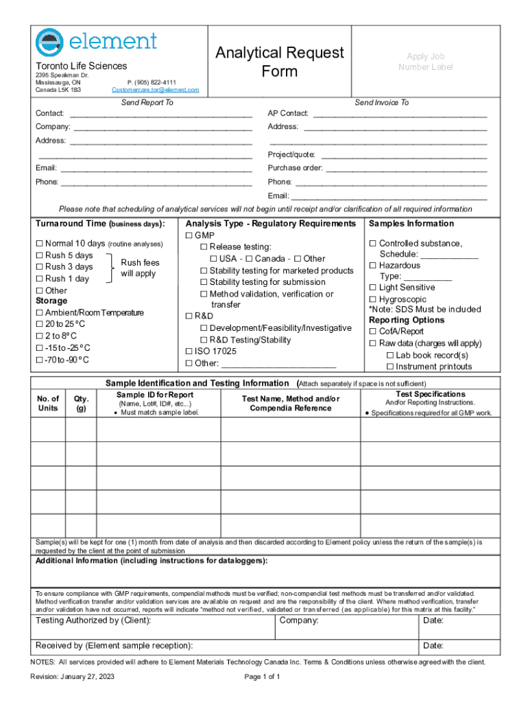Fillable Online Analytical Request Form Fax Email Print pdfFiller