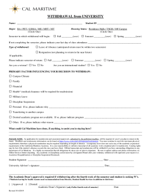 Fillable Online WITHDRAWAL from UNIVERSITY Fax Email Print - pdfFiller