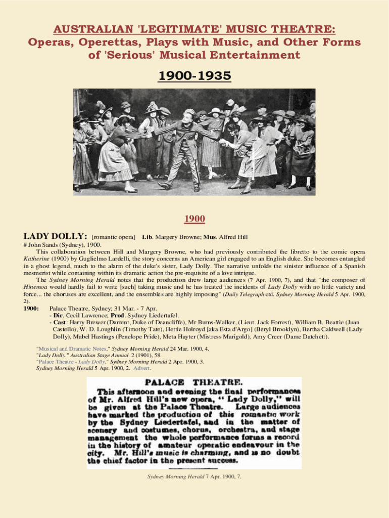 Fillable Online AUSTRALIAN 'LEGITIMATE' MUSIC THEATRE Fax Email Print