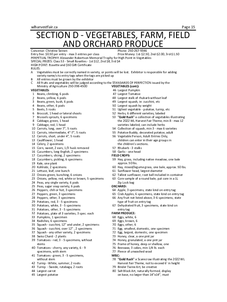 Fillable Online VEGETABLES, FARM, FIELD AND ORCHARD PRODUCE Fax Email