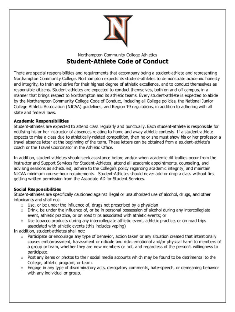 Fillable Online StudentAthlete Code of Conduct Fax Email Print pdfFiller