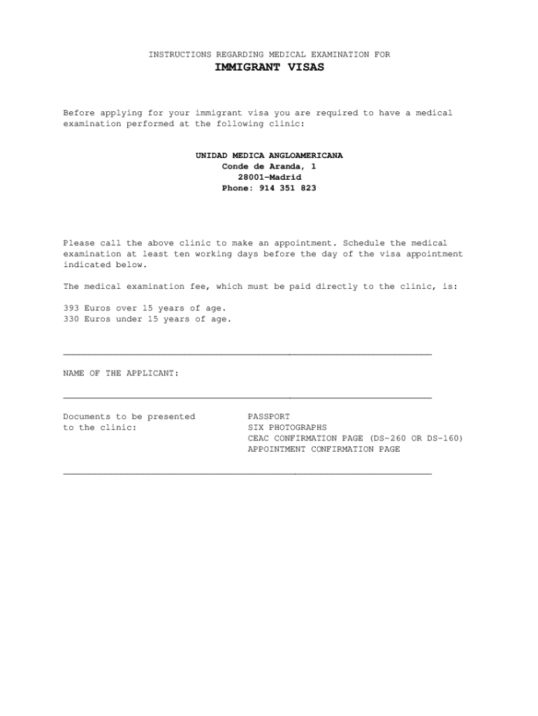 Completable En línea About the Medical Examination for U.S. immigrant