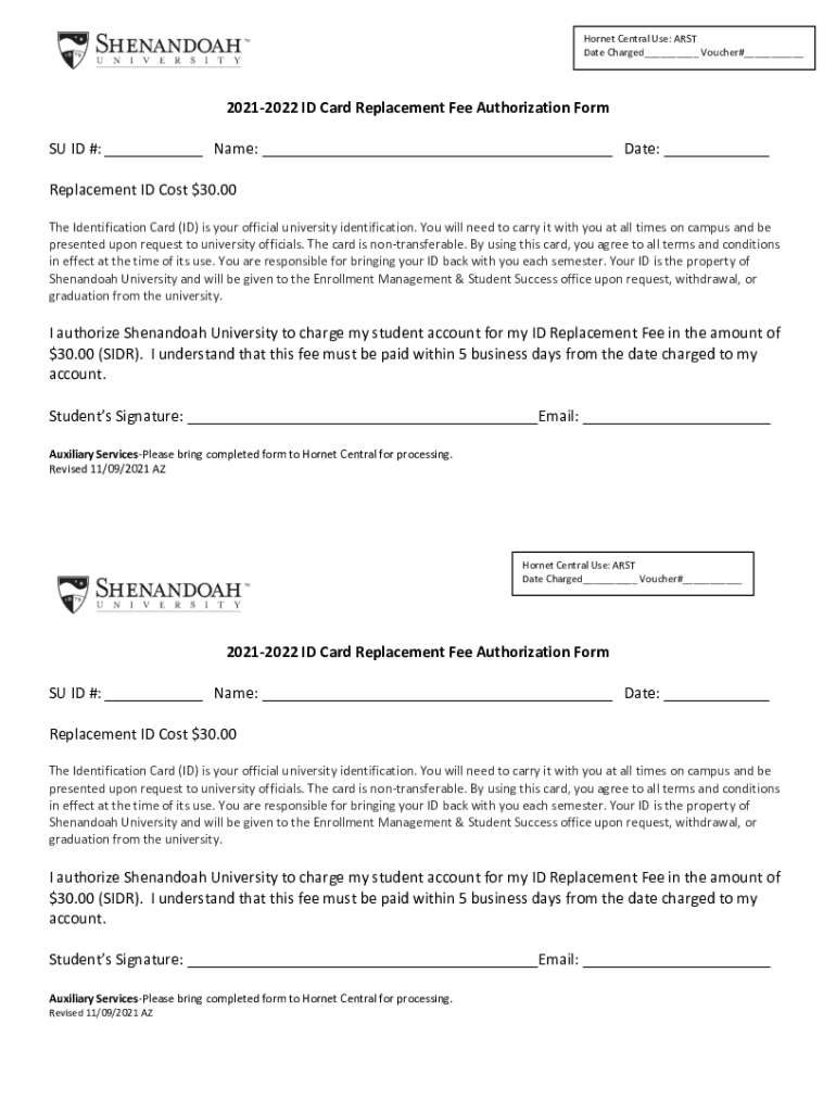 Fillable Online 20212022 ID Card Replacement Fee Authorization Form