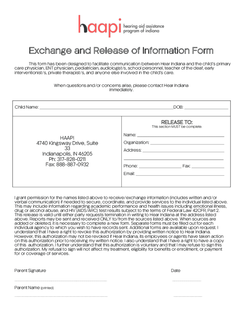 Fillable Online Exchange and Release of Information Form Fax Email ...