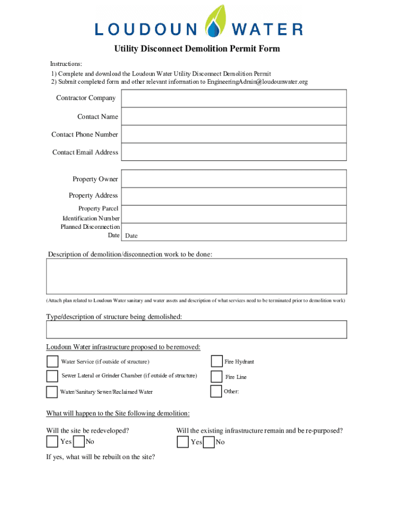 Fillable Online Utility Disconnect Demolition Permit Form Fax Email ...