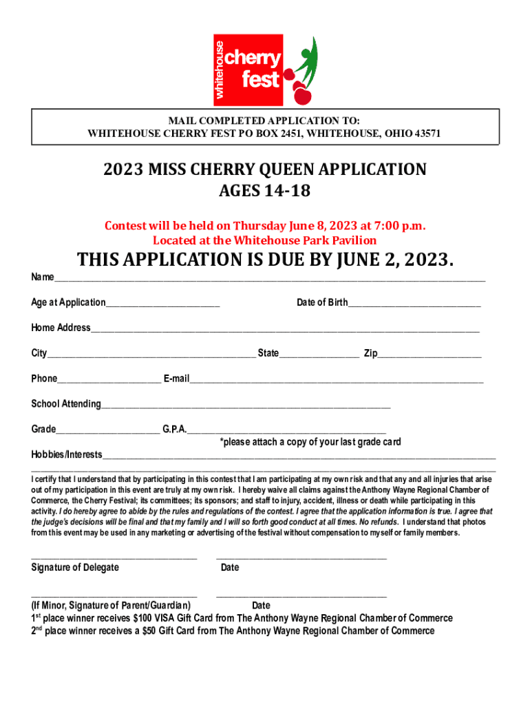 Fillable Online Whitehouse Is Ready For This Year's Cherry Fest Fax
