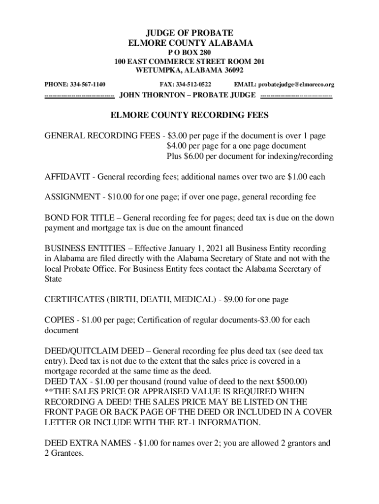Fillable Online judge of probate elmore county alabama Fax Email Print