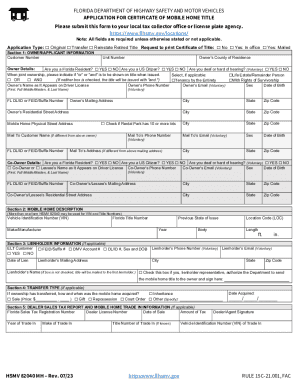 Application for Certificate of Mobile Home Title. Mobile Home Title