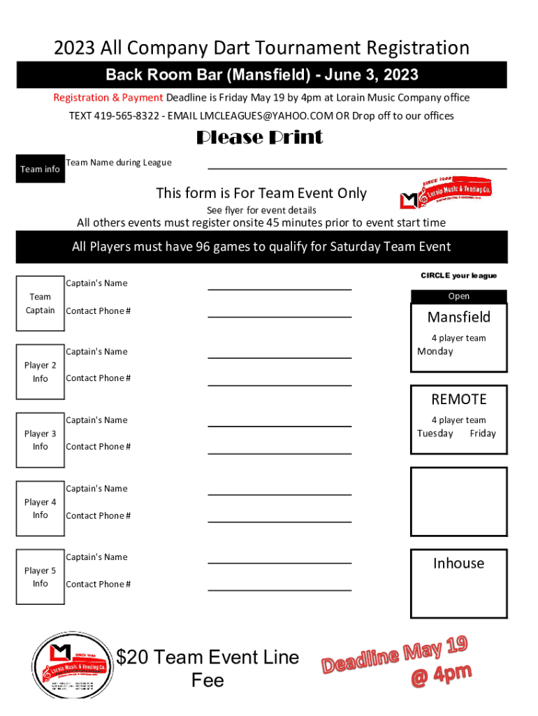 Fillable Online 2022 All Company Darts Boards Registration forms and flyers.xlsx Fax Email Print