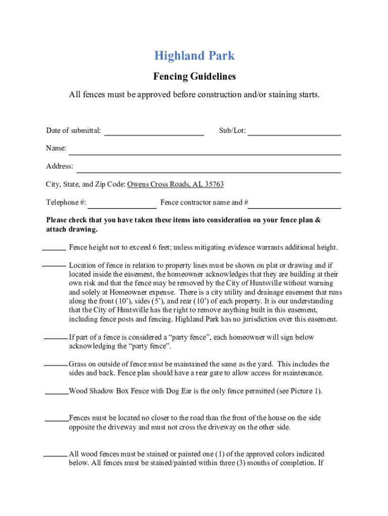 Fillable Online Building Standards Department Fence Requirements Fax