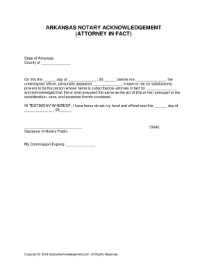 Fillable Online Arkansas Notary Acknowledgement - Attorney In Fact Fax ...
