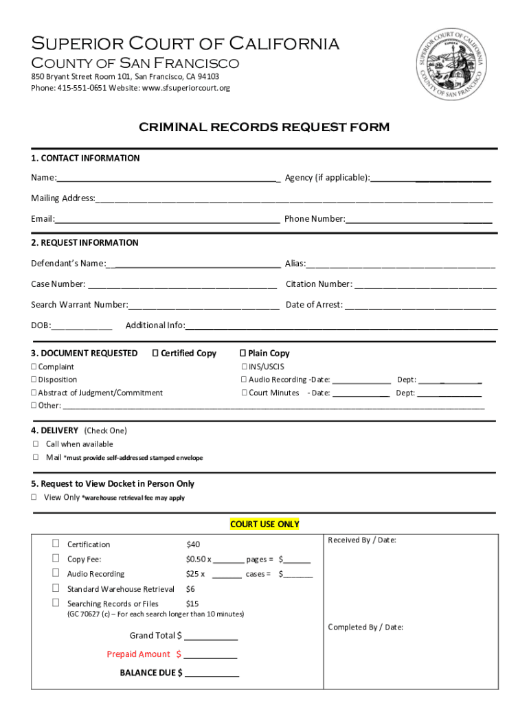 Fillable Online criminal records request form Fax Email Print pdfFiller