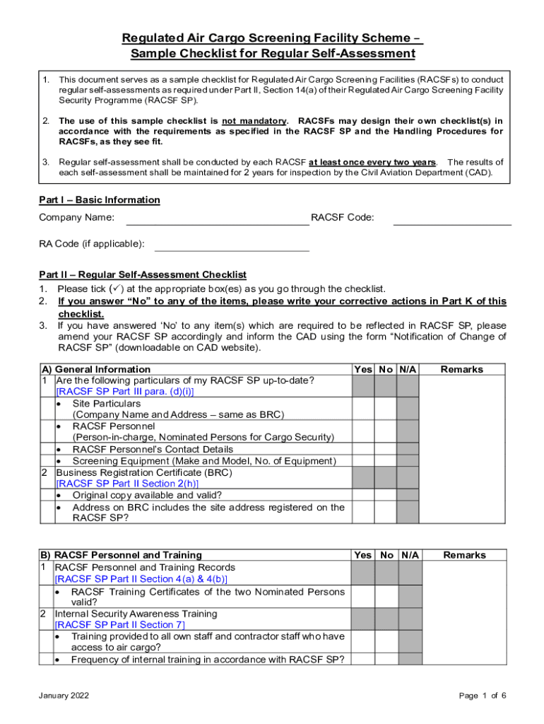 Fillable Online Regulated Air Cargo Screening Facility Scheme Sample