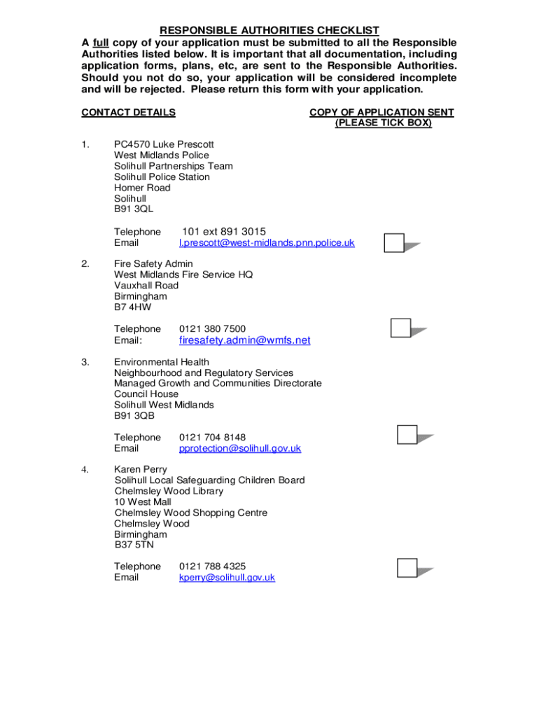Fillable Online Licensing Responsible Authorities Checklist
