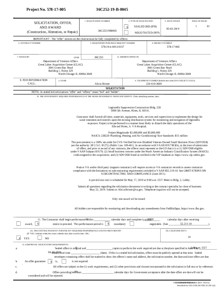 Edward Hines, Jr. VA Hospital Job Order Contract IDIQ Doc Template pdfFiller