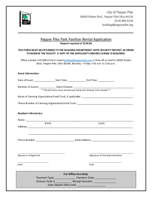 Pepper Pike Park Pavilion Rental Application
