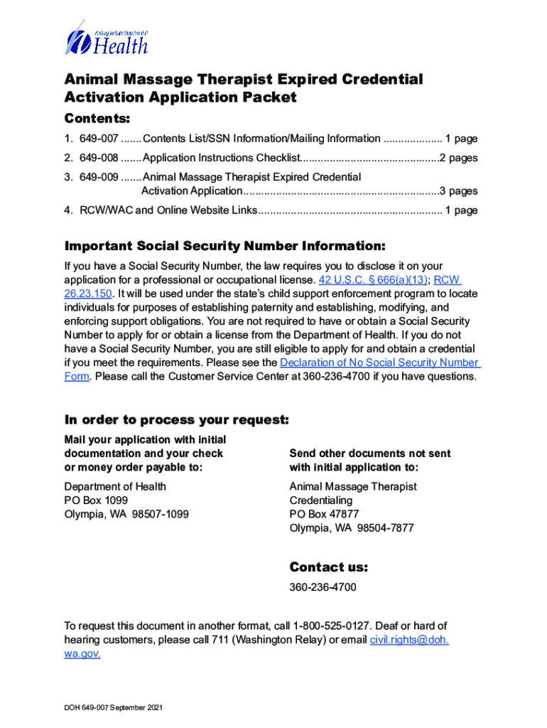 Fillable Online doh wa Animal Massage Practitioner Expired Credential Activation Application