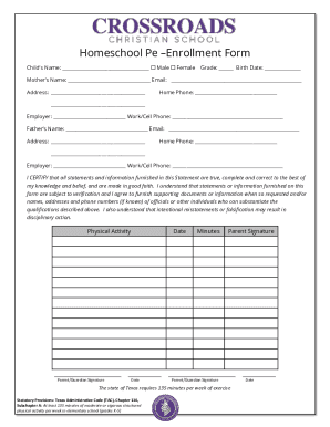 Fillable Online Homeschool Pe Enrollment Form Fax Email Print - pdfFiller