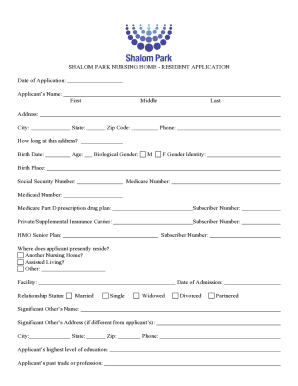 SHALOM PARK NURSING HOME - RESIDENT APPLICATION ...