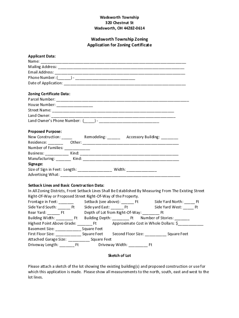 Fillable Online Wadsworth Township Zoning Application for Zoning