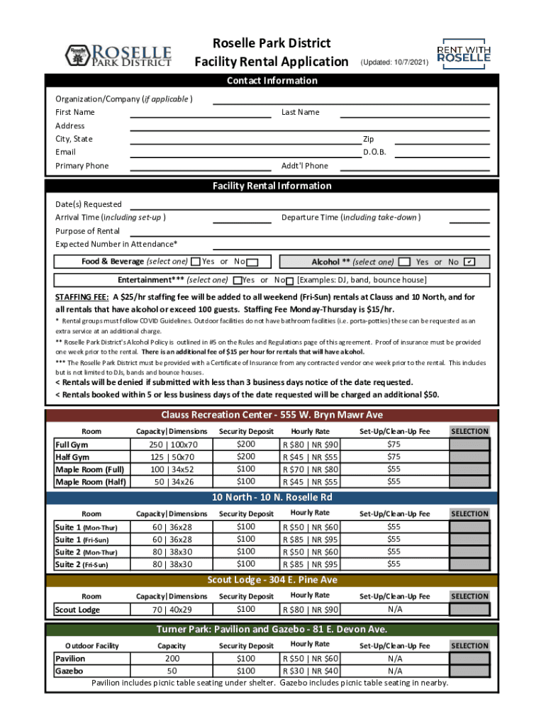 Fillable Online Roselle Park District Facility Rental Application Fax Email Print pdfFiller