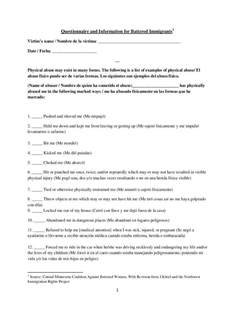 Fillable Online Questionnaire and Information for Battered Immigrants