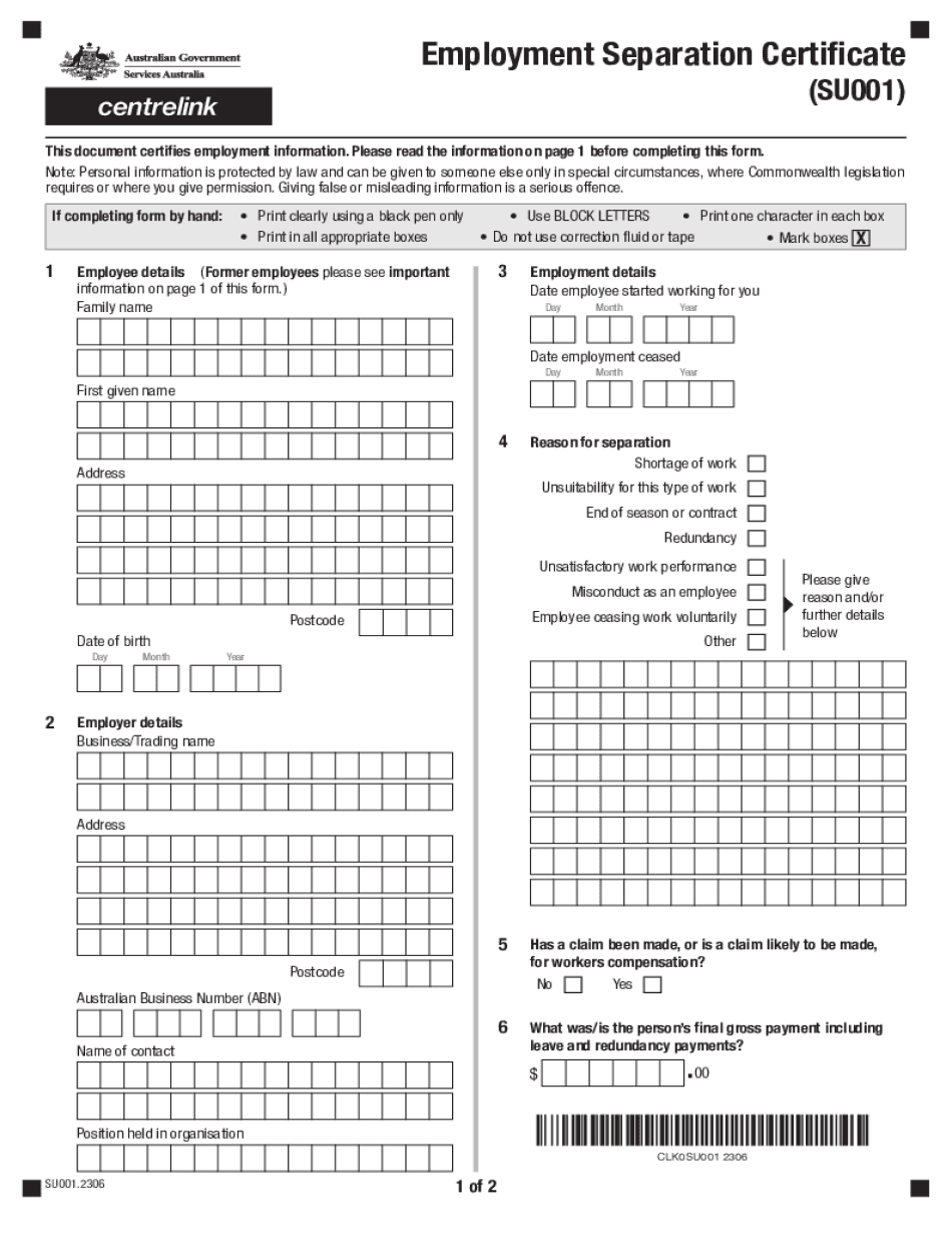 Separation Certificate Form - Fill Out And Sign Printable PDF