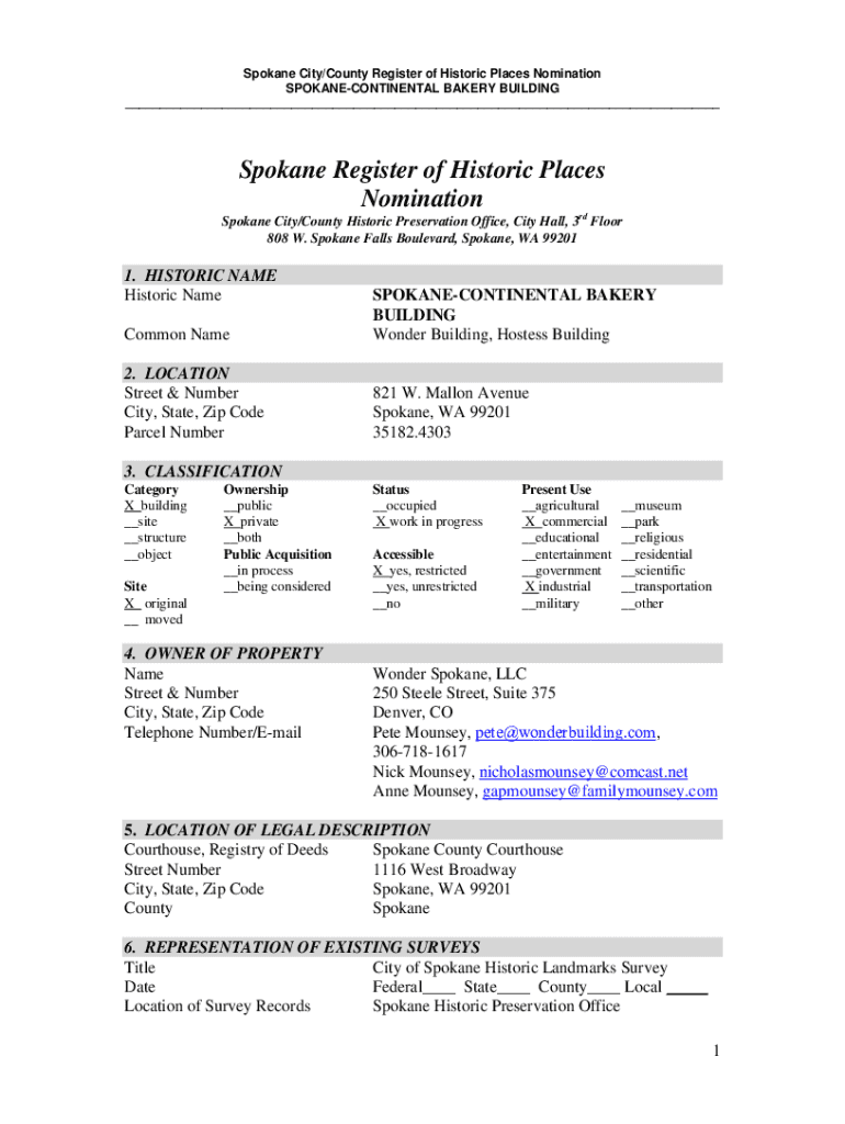 Fillable Online properties historicspokane Spokane Municipal Code