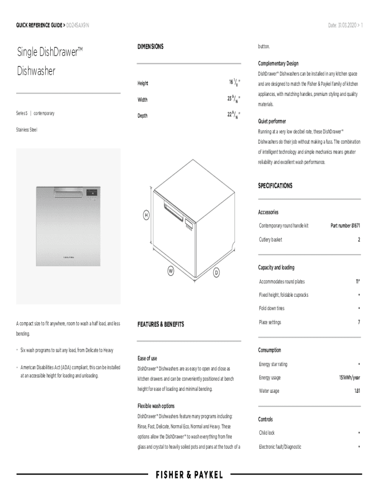 Fillable Online Single DishDrawer Dishwasher Fax Email Print pdfFiller