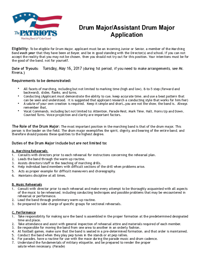 Fillable Online Drum Major/Assistant Drum Major Application Fax Email