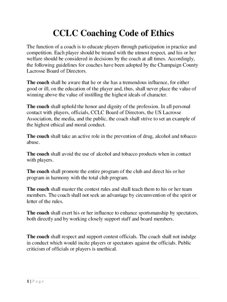 Fillable Online Coaches Code of Ethics - Handout #3 Fax Email Print ...