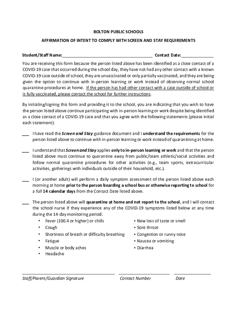 Fillable Online bolton public schools affirmation of intent to comply