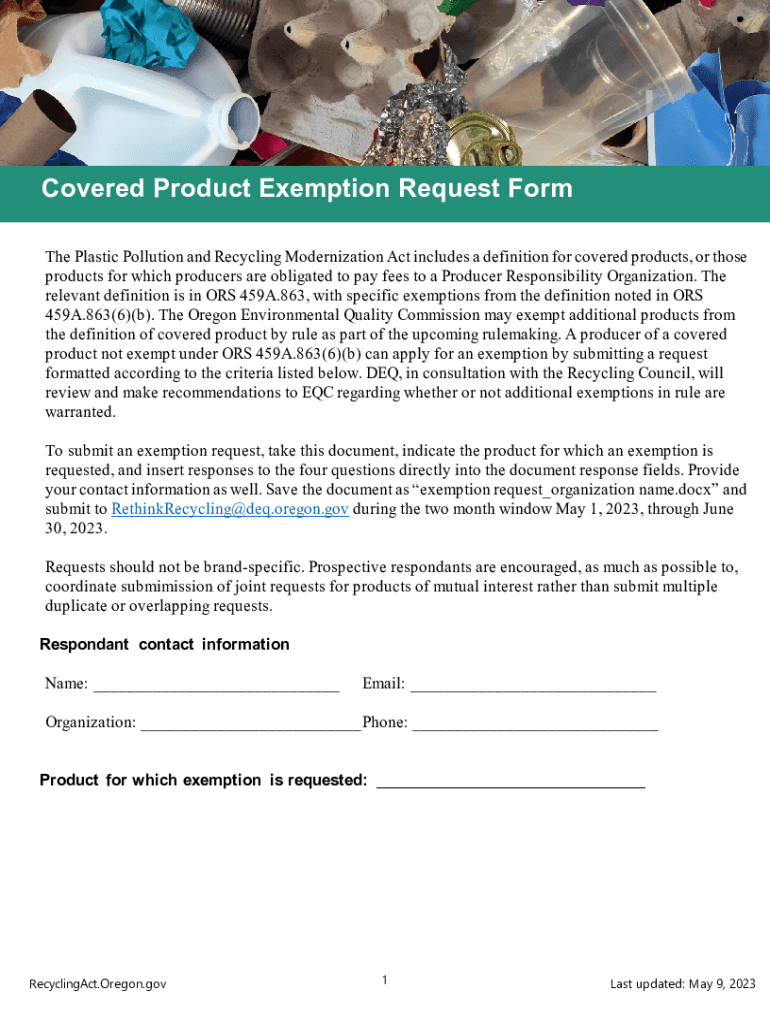 Fillable Online Covered Product Exemption Request Form Fax Email Print pdfFiller