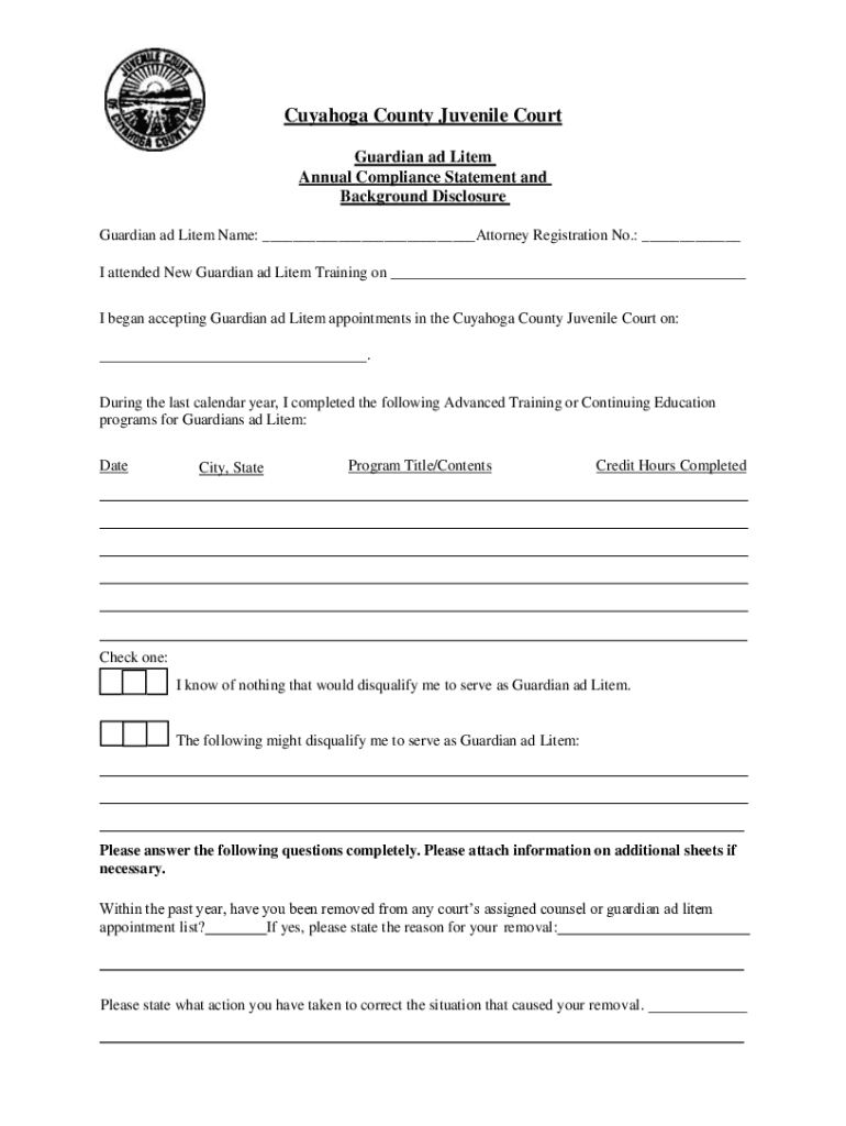 Fillable Online juvenile cuyahogacounty Guardian ad Litem Annual