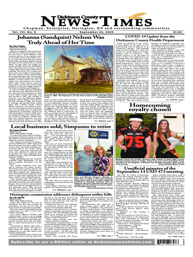 Fillable Online Herington KS information about the city and its administration Fax Email Print