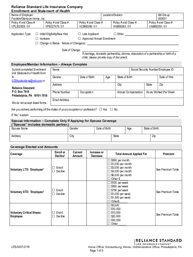 Fillable Online Reliance Standard Home Fax Email Print pdfFiller