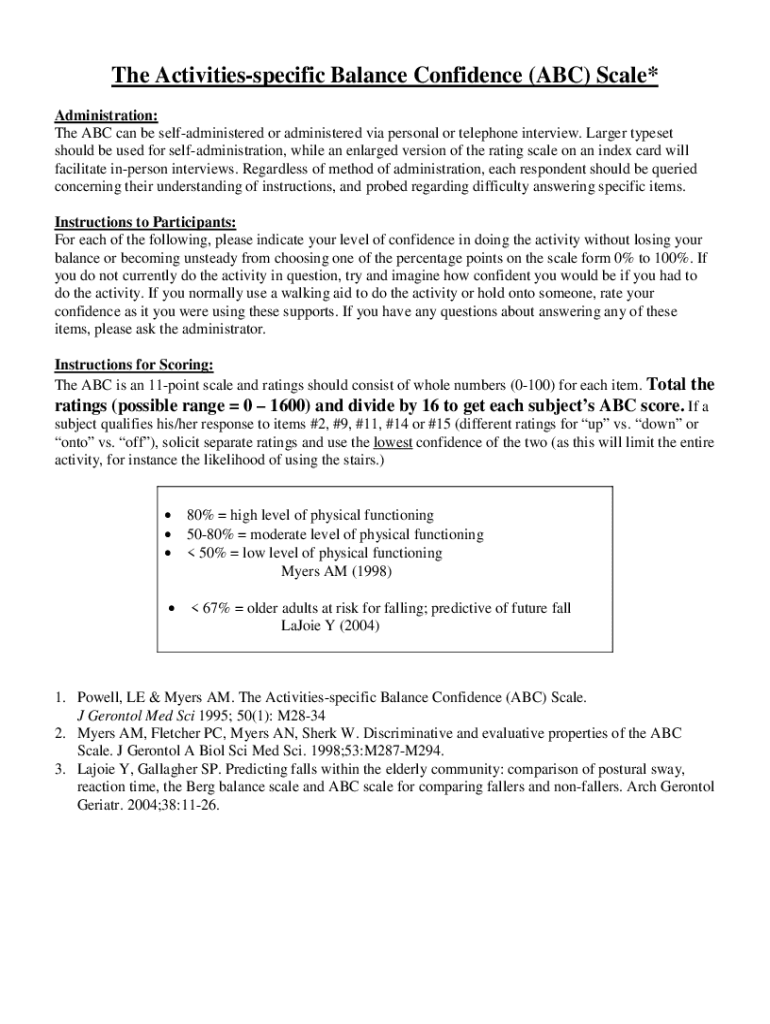 Fillable Online sites udel Activities specific balance confidence scale