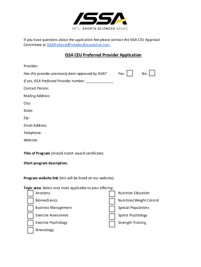Fillable Online The ISSA CEU Preferred Provider Program Fax Email Print ...