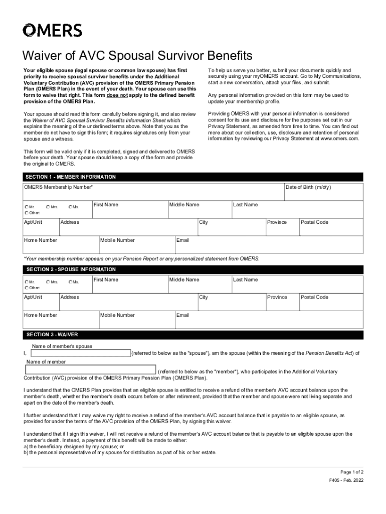 Fillable Online Form 6 Spousal Waiver Joint and Survivor Pension