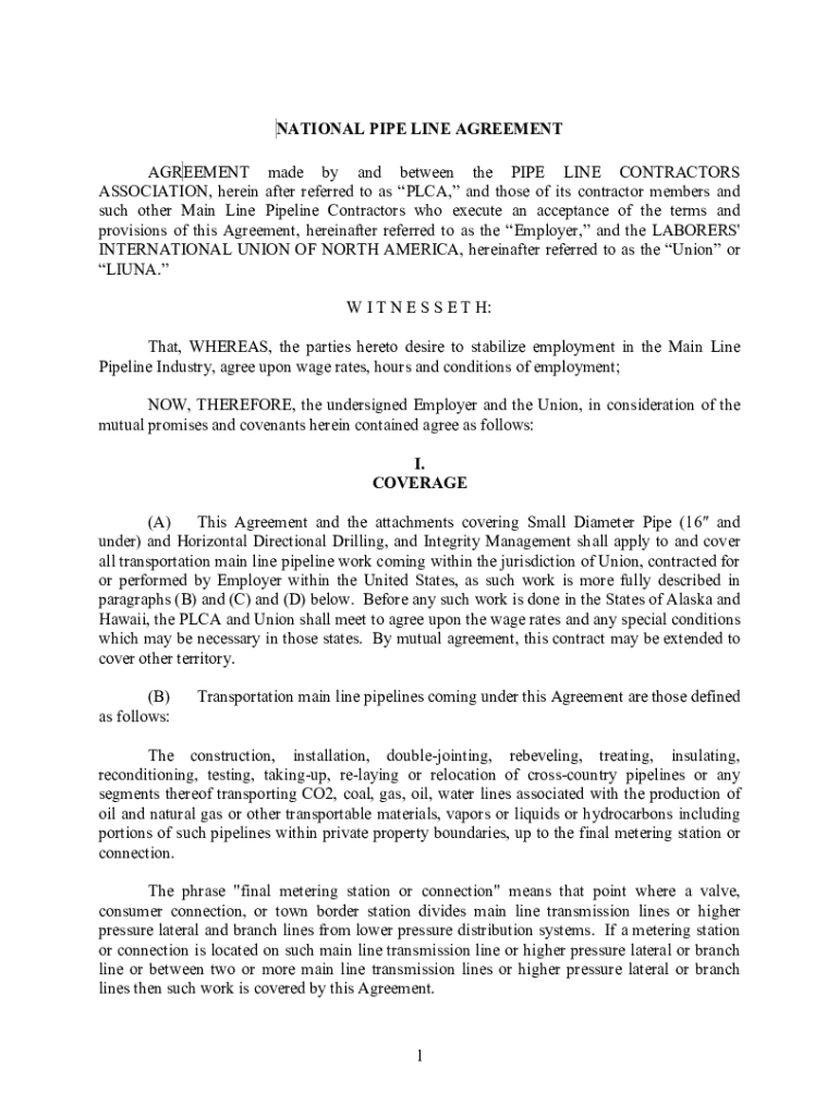 Fillable Online National Pipe Line Agreement Fax Email Print pdfFiller