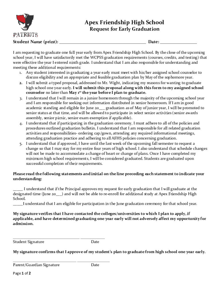 Fillable Online Apex Friendship High School Request for Early Graduation Fax Email Print