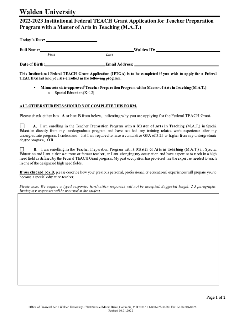 Teach Grant Application