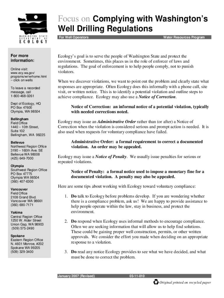 Fillable Online Focus on Complying with Washington's well drilling