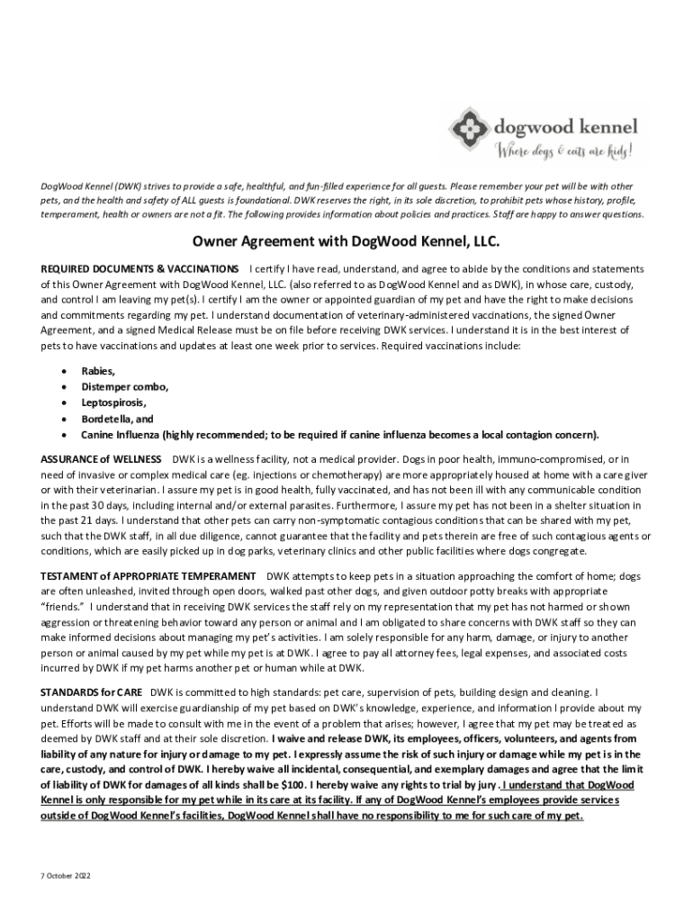 Fillable Online Dogwood Acres Dog Daycare and Cat Boarding Annapolis