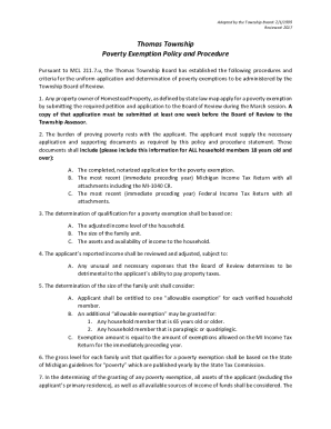 Thomas Township Poverty Exemption Policy and Procedure