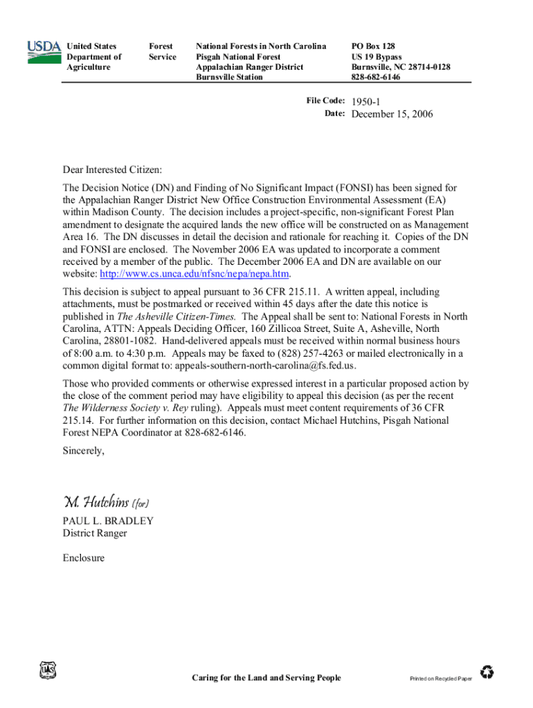 Fillable Online United States Forest Service Pisgah National Forest