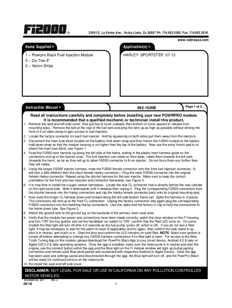 Fillable Online Cobra USA Ride Loud, 23801 La Palma Ave, Yorba