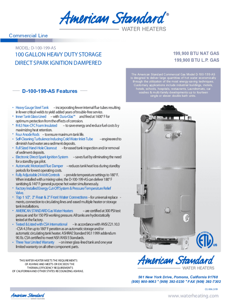 Fillable Online CommercialGasWaterHeater100GallonHeavyDuty